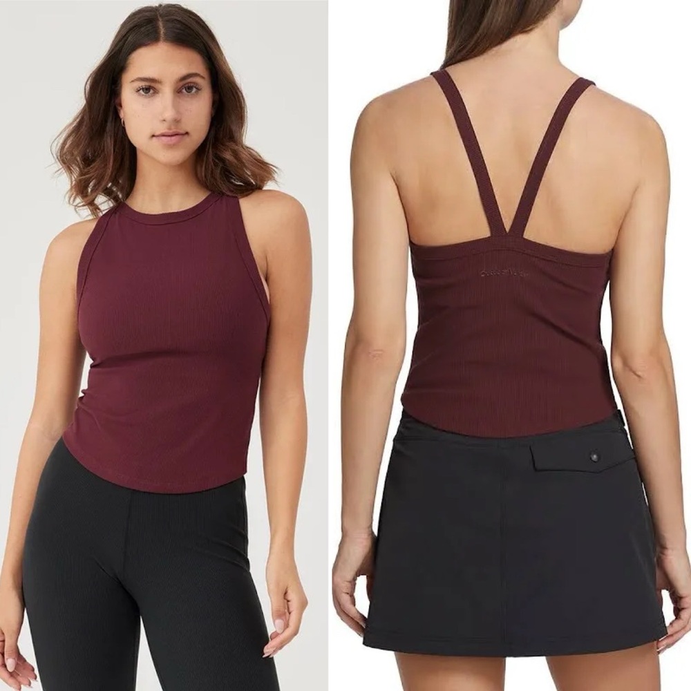 OUTDOOR VOICES SuperForm Rib High Neck Tank Top in Shiraz Size L